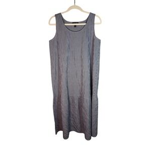 Eileen Fisher Sample Blue White Gingham Seersucker Sleeveless Midi Dress